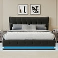 thumbnail image 3 of Euroco Full Size Upholstery Platform Bed with Lift up Storage and LED Lights for Kids Teens Adults, Black, 3 of 11