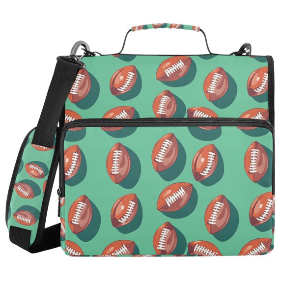 FORMRS Zipper Binder with Shoulder Strap 2-inch Ring 500 Sheet Capacity File Bag, Brown American Footballs