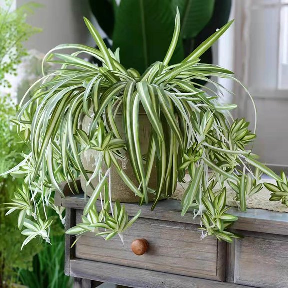 Rkxzt Chlorophytum,Artificial Chlorophytum Comosum Hanging Plant 23.6 Inch Silk Flower 2 Pack Green Home Office Garden Decoration,Home