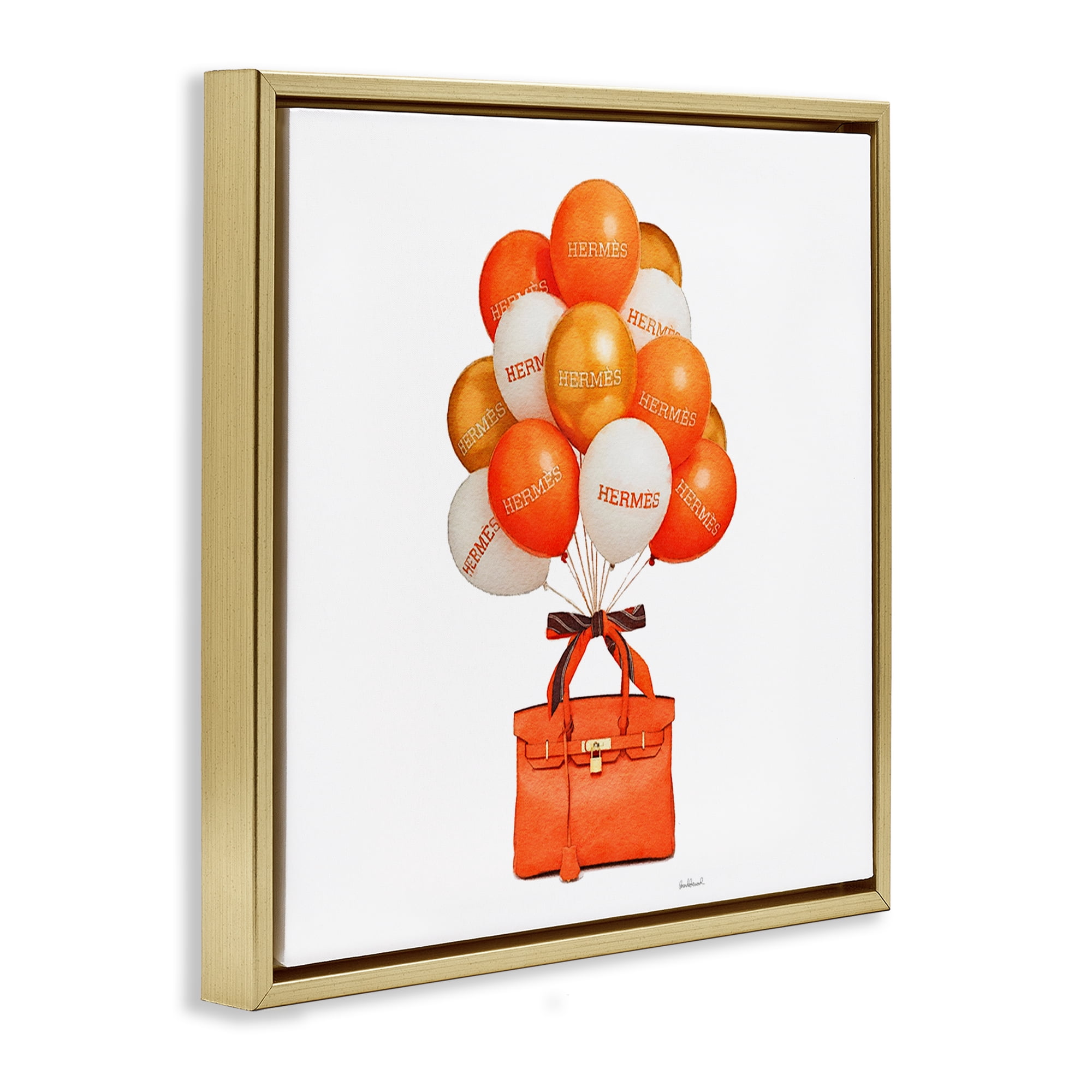 Stupell Industries Orange Handbag & Balloons Gold Framed Floater Canvas Wall Art, design by Amanda Greenwood
