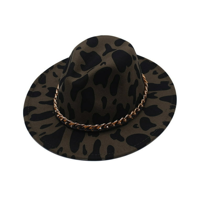 Cow Print Hat Wide Brim Patchwork Wool Felt Classic Jazz Fedora