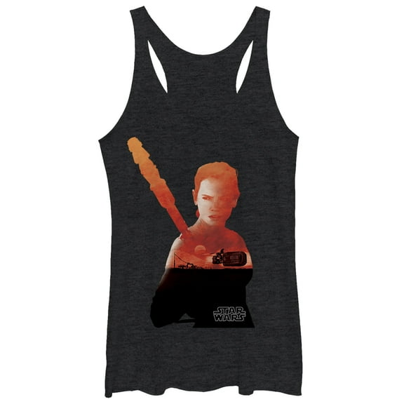 Women's Star Wars The Force Awakens Rey Speeder Silhouette Racerback Tank Top Black Heather Medium