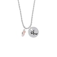 thumbnail image 2 of Delight Jewelry Silvertone Mini Pink Running Shoe Silvertone Script Initial Disc - K - Charm Necklace, 20"+3", 2 of 4