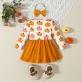 thumbnail image 4 of Jkety Halloween Clothes Toddler Girl Kids Toddler Baby Girl Halloween Outfit Puff Sleeve Pumpkin Embroidery Plaid Smocked Dress Infant Fall Party Dress(Yellow,3-6 Months), 4 of 7