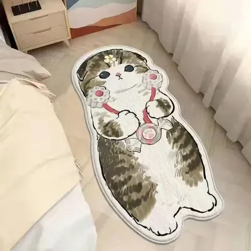 Cartoon Bedside Rug Cat Floor Mat Fluffy Cat Mats Irregular Carpet for Living Room Shaggy Area Rugs Thicken Doormat Cute Decor