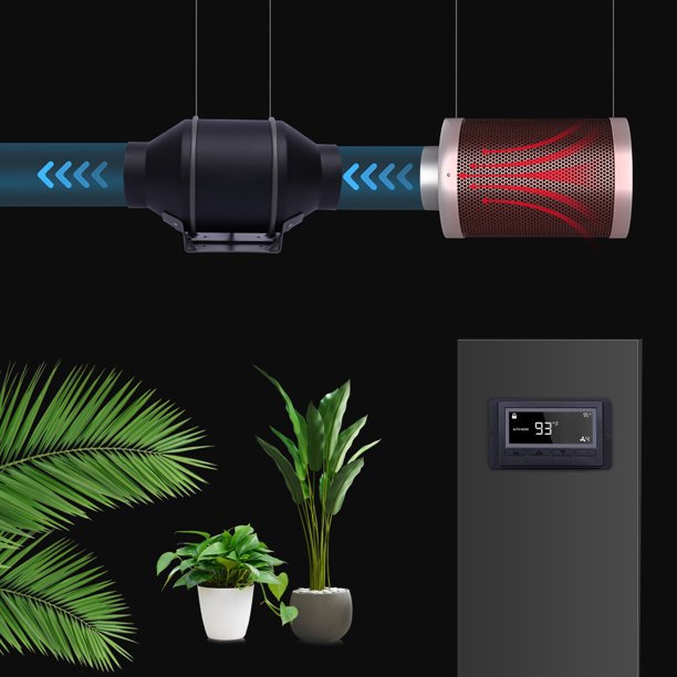 FETCOI 4Inch Intelligent Inline Duct Ventilation Exhaust Fan +Temp Humidity Controller