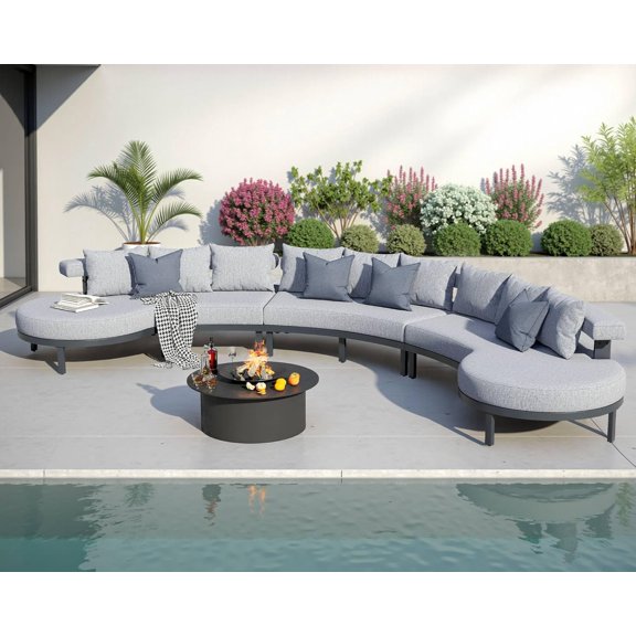 LUXOAK 11-Seat Aluminum Curved Patio Sectional Sofa Set with Cushions for Backyard Lounge