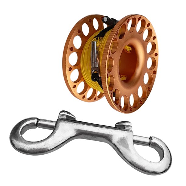 Carrete de Buceo DYNWAVEMX Completo 15m Soporte de Línea Perno Snap Naranja