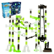 Marble Run Space Elevator with Glass Glow Marbles; Explore The Outer Space, 150 pcs - Illuminated by Glow in The Dark Marbles, Navigate an Intricate Maze Track, and Compete in an Exciting Race Set