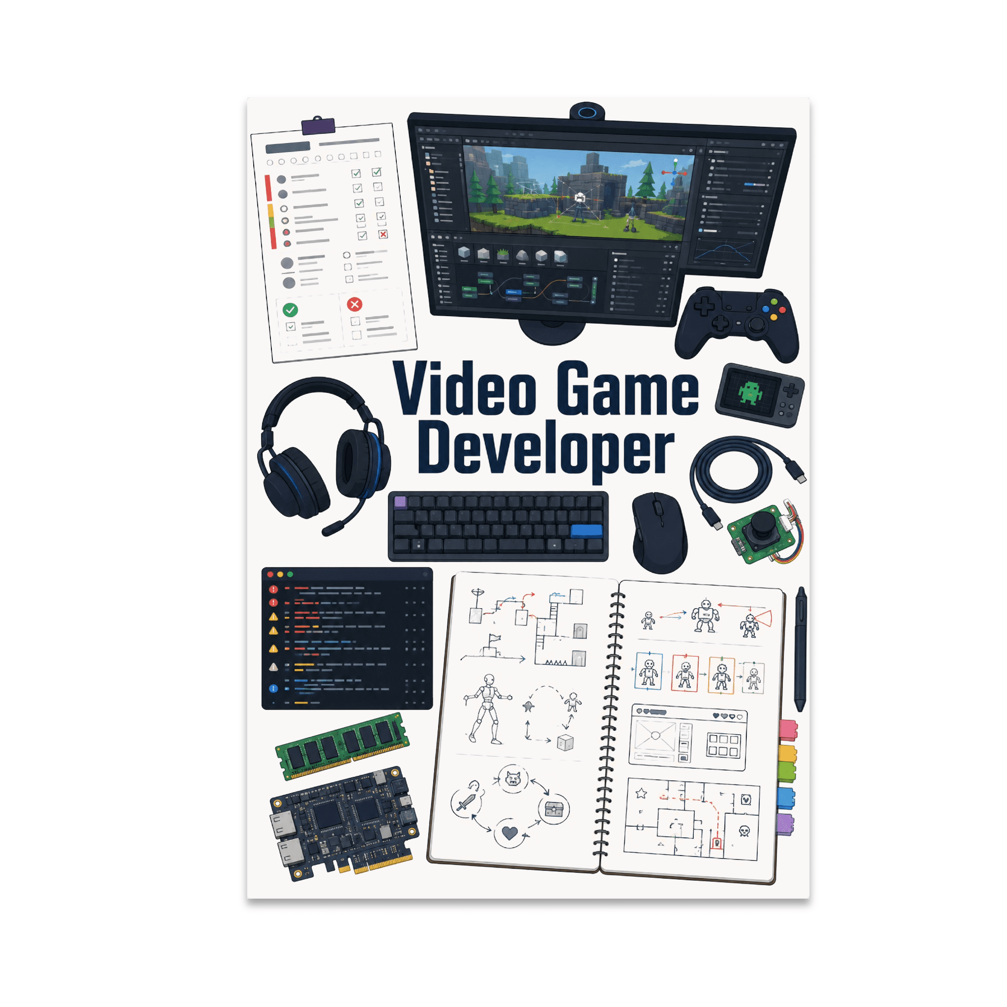 Video Game Developer - Gamer Enthusiast, 13 x 19 in Glossy Unframed Wall Poster, Vertical