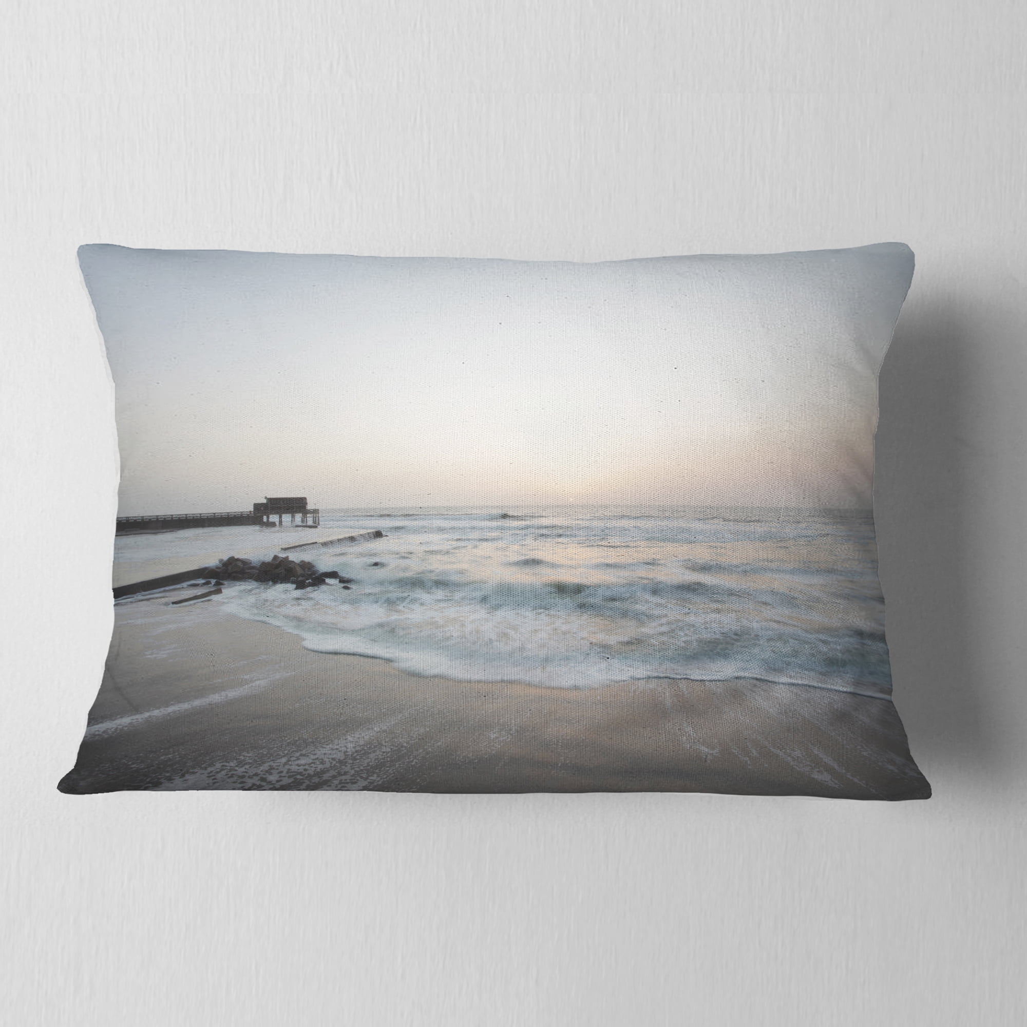 Designart 12" x 20" Blue Polyester Throw Pillow