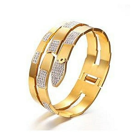 Zirconmania - Stainless Steel Hinged Wrap Snake Bangle Paved With High Quality Crystals Stations