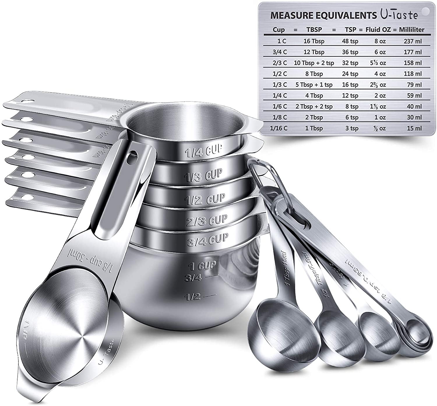 7 Cups and 7 Spoons Stainless Measuring Cups and Magnetic Measuring Spoons Set