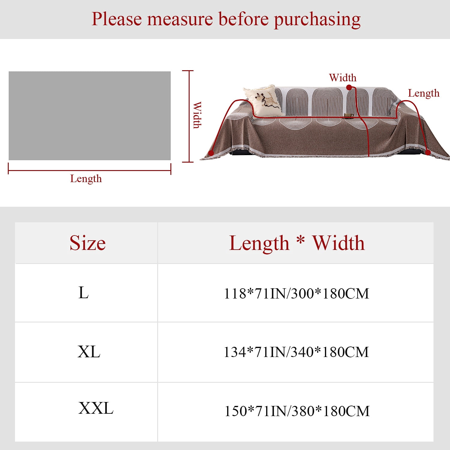 NAYOROOM Artistic Brown Sofa Cover，Couch Cover Protector Slipcover Sofa Towel Furniture Cover for Living Room（71"x 150" XX-Large）