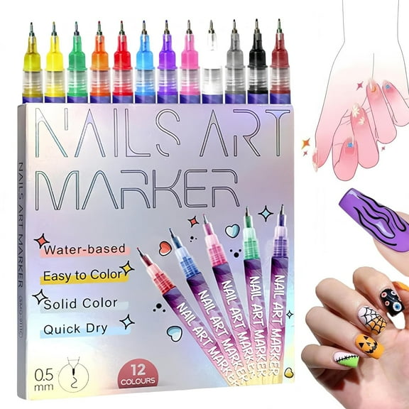 New 12 Colors Nail Art Markers for Gel Nails,Nail Art Markers 3D Nail Polish Pens Quick Dry Dotting Point Liner Pens for DIY Nail Art Drawing Painting Tools