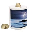 thumbnail image 2 of Nature Piggy Bank, Summer Storm Beginning with and Beams over the Rocky Coast Waves Mystic Image, Ceramic Coin Bank Money Box for Cash Saving, 3.6" X 3.2", Grey Purple, by Ambesonne, 2 of 4
