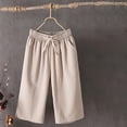 thumbnail image 2 of Uqiangy Waist Flowy Pants Womens Cropped Linen Pants Linen Capris For Women Women's Linen Wide Leg Capri Pants Flowy Capris For Women Cropped Linen Pants Women Linen Pants Women Plus Size Beige L, 2 of 4