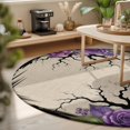 thumbnail image 4 of Halloween Round Living Room Rugs 6 ft, Dark Romantic Vintage Purple Rose Goth Tree Linen Texture Washable Area Rug with Non-Slip Sturdy Edge Binding Round Carpet for Kitchen Office Bedroom, 4 of 9
