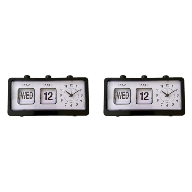 2X Reloj Despertador Mecánico Novedad Flip Clock Reloj Digital de Escritorio con Calendario Reloj Decoración del Hogar Decoración Retro, Negro