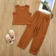 thumbnail image 2 of Baby Summer Clothes Toddler Girls 2pcs Sleeveless French Rib Solid Color Top Pants Suit Clothing Outfits, 2 of 8