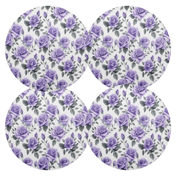 Ryvnso Rose Flowers Purple Round Plate Mats Dining Table Placemat Set of 4 for Holiday Decoration