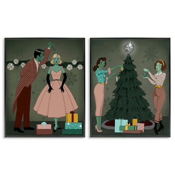 Stupell Industries Modern Festive Holiday Decorating Holiday Painting Black Framed Art Print Wall Art, 11 x 14, Set of 2