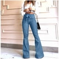 thumbnail image 4 of Womens Denim Pants High Waist Boot Cut Trousers Skinny Bell Bottom Mom Jeans Lake Blue S, 4 of 7
