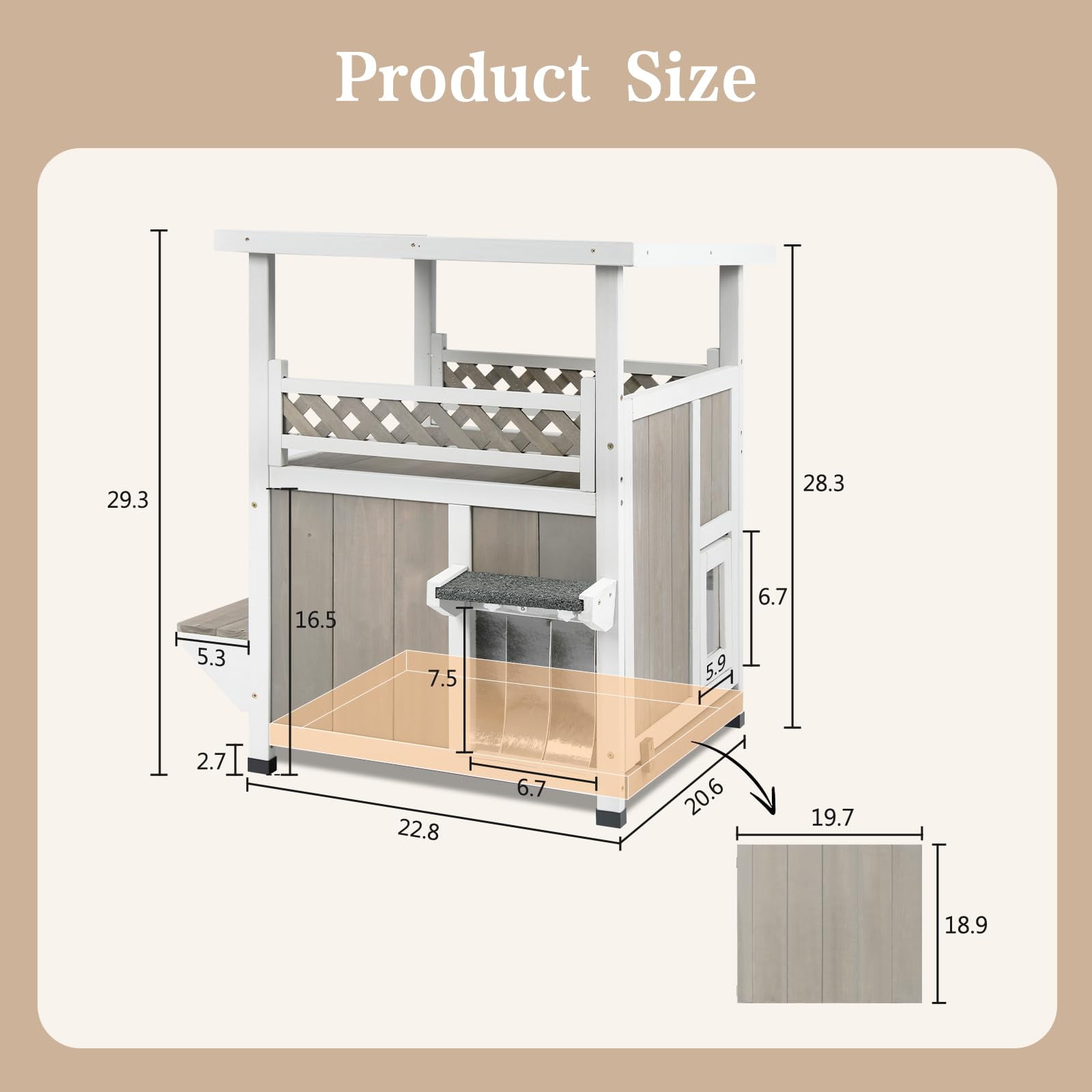 Gowoodhut Two Story Cat House Outdoor Weatherproof, Wooden Outside Feral Cat Shelter with Large Balcony, Escape Doors, Easy Installation