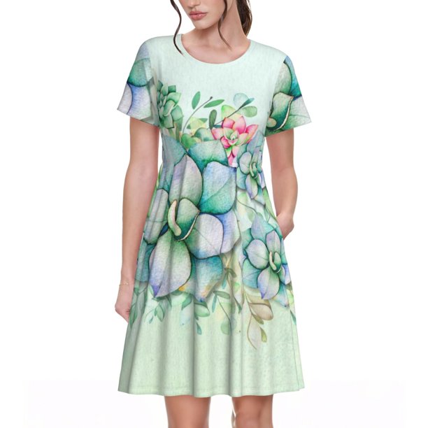 Balery Succulent Vestidos sueltos de manga corta para mujer, vestidos de verano 2025, vestidos casuales de corte A con vuelo.
