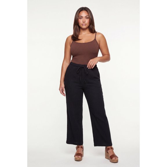 Women's Plus Size Gauze Knit High Waisted Straight Leg Pants