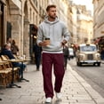 thumbnail image 6 of Dweltoz Men's Baggy Cargo Sweatpants Oversized Loose Fit Wide Leg Elastic Waist Drawstring Casual Pants with Pockets,Wine S, 6 of 7