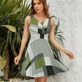 thumbnail image 7 of Beige And Black And Green Squares Women's Tank Dress V Neck Sleeveless Summer Sundress, 7 of 7