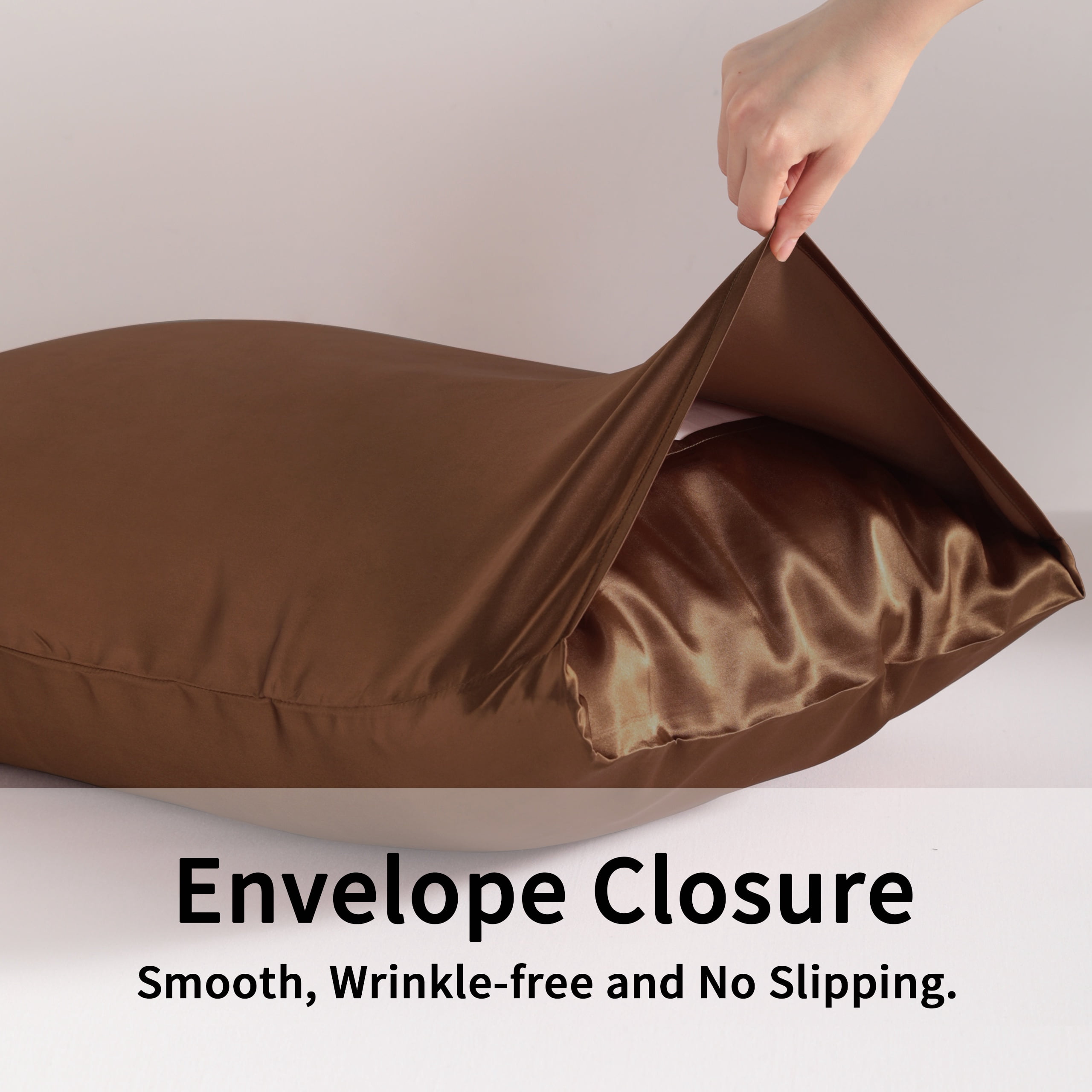 Organictune Satin Body Pillowcase for Hair and Skin, Luxurious and Silky Envelope Closure Body Pillow Cover, Brown, 20" x 54", 2 Pack