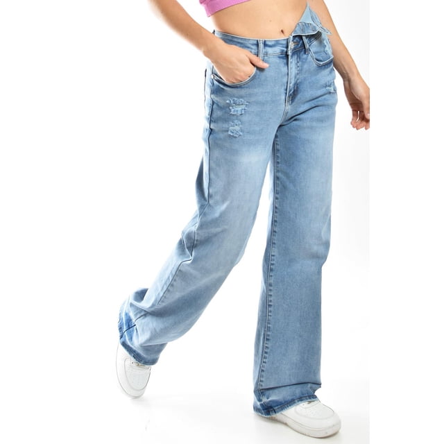 Jeans Wide Leg de cintura asimetrica /Juvenil, 299 (Mezclilla claro) azul 7