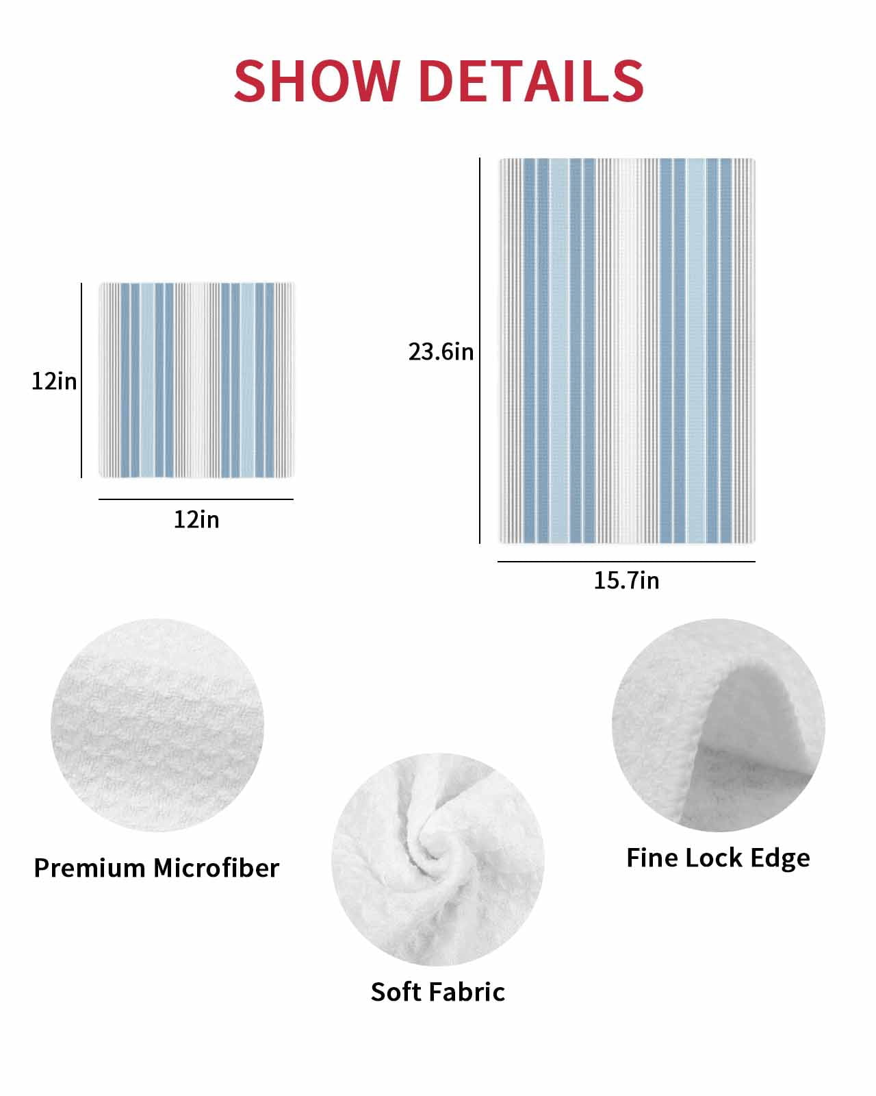 Blue Gray Stripes Kitchen Dish Towels for Drying Dishes Set of 4, Contemporary Minimalist Abstract Lines Waffle Weave Microfiber Terry Hand Tea Bathroom Towels Quick Dry & Absorbent Towel 12x12
