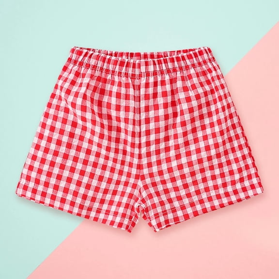 Toddler Girls Shorts Casual Cotton Everyday Bottoms Girls Plaid Casual Shorts Little Girls Wear Light Summer Pants,Red,110/(3-4 Years)