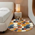 thumbnail image 4 of 8ft Washable Large Round Rug, Mid Century Non-Slip Circle Area Rug for Living Room Dining Room, Orange Brown Beige Blue Abstract Retro Geometric Modern Indoor Floor Mat for Home Decor, 4 of 9