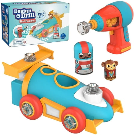 Educational Insights Design & Drill Bolt Buddies Race Car with Electric Drill Preschool STEM & Take Apart Building Toy Gift for Boys & Girls Ages 3 4 5+