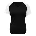 thumbnail image 4 of Mittory Womens Lace Short Sleeve V Neck T Shirts Summer Casual Tops Loose Fit Tees Blouses, 4 of 5