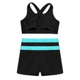 thumbnail image 4 of YIZYIF Girls 2Pcs Gymnastics Sports Suit Criss Cross Back Crop Top with Shorts Dance Outfit Sportswear Black&Blue Green 16, 4 of 7