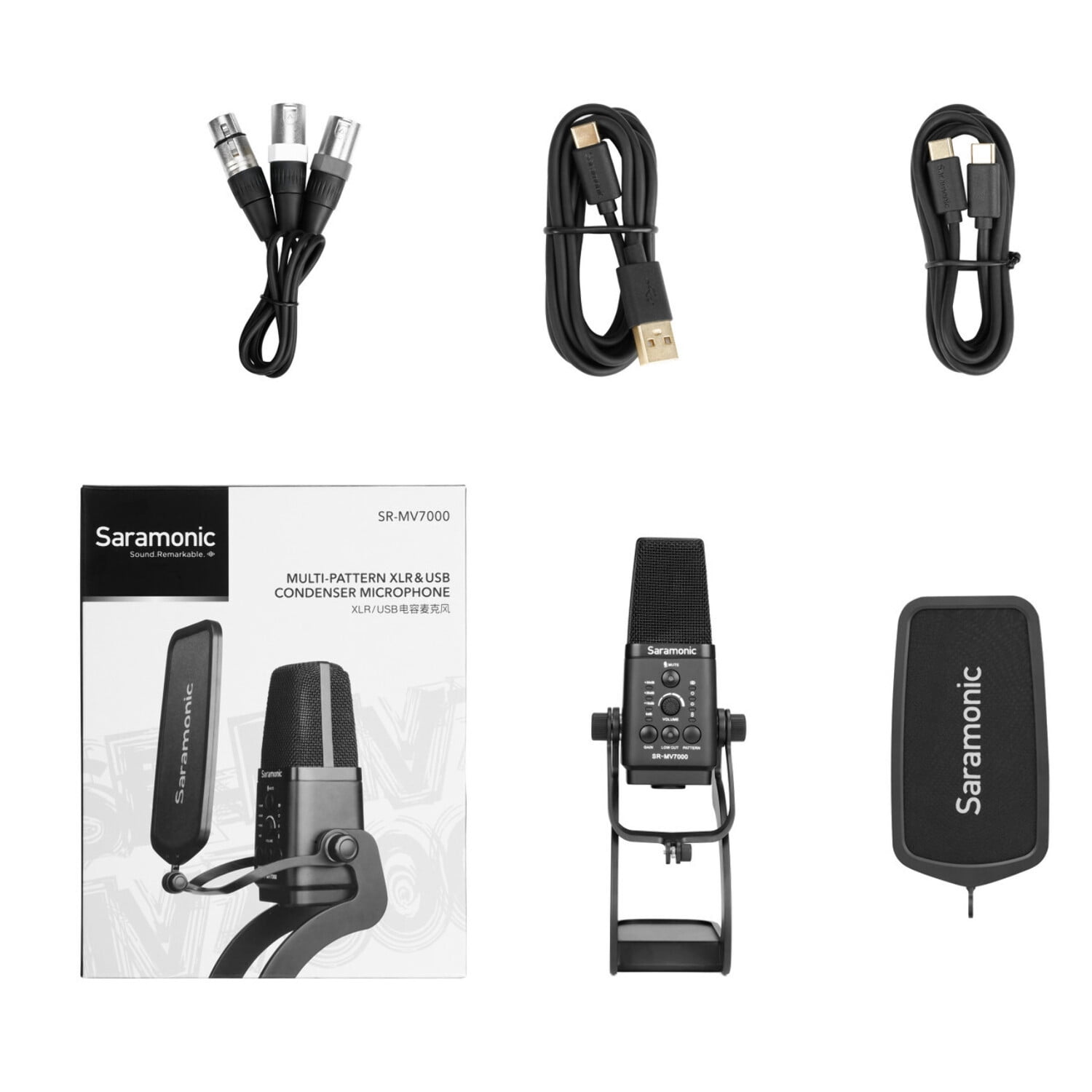 Saramonic SR-MV7000 Multi-Pattern Large Diaphragm Condenser Microphone w/ USB, USB-C & Dual XLR Output Cables