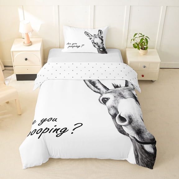 Erosebridal Cartoon Donkey Twin Bedding for Kid, Cute Animal Duvet Cover Set, 2pcs, No Comforter