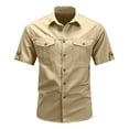 thumbnail image 4 of Hpapadks Mens Casual Shirts Casual Short Sleeve Button Down Lapel Cargo Blouses with Pockets Outdoor Loose Fit Dress Shirts for Men Khaki L, 4 of 5
