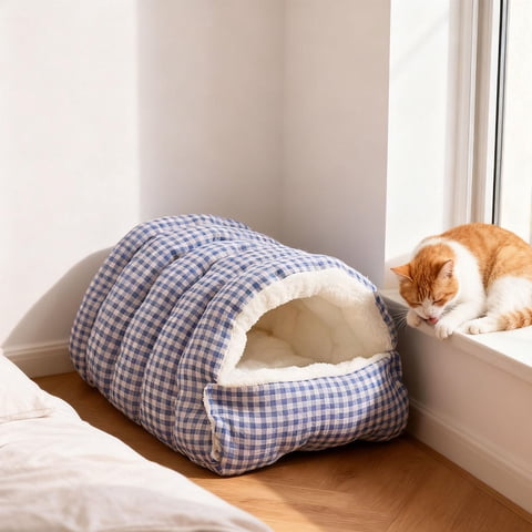 EHJRE Dog Cat Bed Soft Cave Shelter Removable Cushion Self Warming House Cozy Nest Pet Enclosure Suitable for Cats Dogs Indoor Outdoor Lawns Corridors M