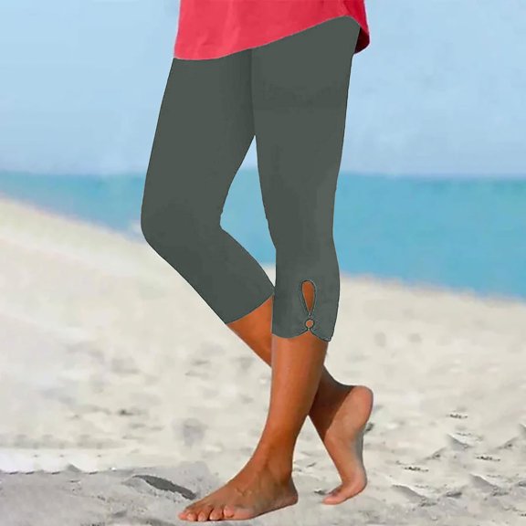 TaTaai Womens High Waist Summer Solid Color Slim Fit Capris Soft Stretchy Yoga Gym Cropped Pants For Daily Sport
