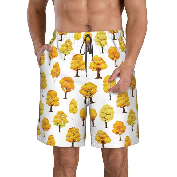 Naloa Qutumn Tree Men's Beach Shorts, Surfing shorts, Swim trunks, Quick Dry Swim Trunks for Surfing Beach Fun - Small