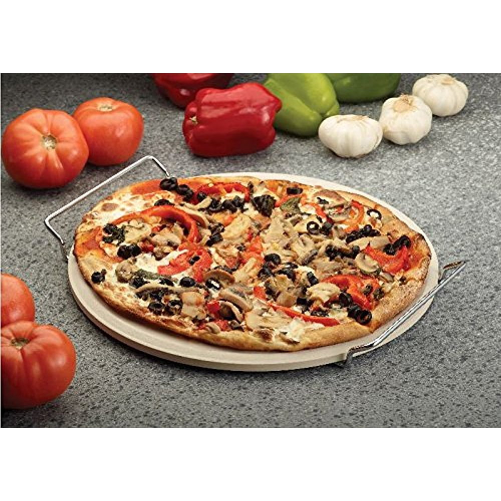 HIC’s Pizza Baking Stone with Serving Rack, Natural Ceramic Stoneware, 13Inches Diameter