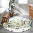 thumbnail image 3 of Round Rugs 3.3 Ft, Spring Daisy Leaves Non Slip Area Rugs for Kitchen Bedroom Entryway, Farmhouse Watercolor Flowers Butterfly Washable Carpet Runner Rug Floor Mats for Bedroom Home Decor, 3 of 8