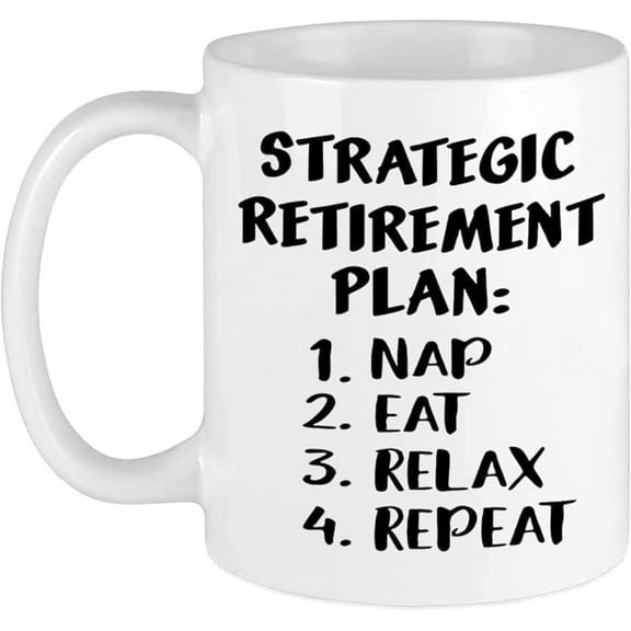 Funny Coffee Mug Retirement Gifts for Women Men, white 11 Oz Tea Cup Strategic Retirement Plan Nap Eat Relax Repeat, Retirement Gifts for Women, Funny Gift for Gag Gift, Elephant, Christmas