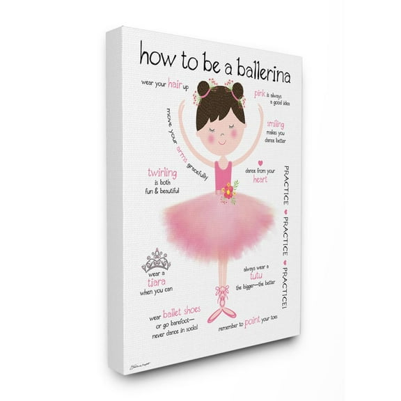 The Kids Room by Stupell How To Be A Ballerina Diagram With Pink Tutu and Slippers Brown Haired Canvas Wall Art